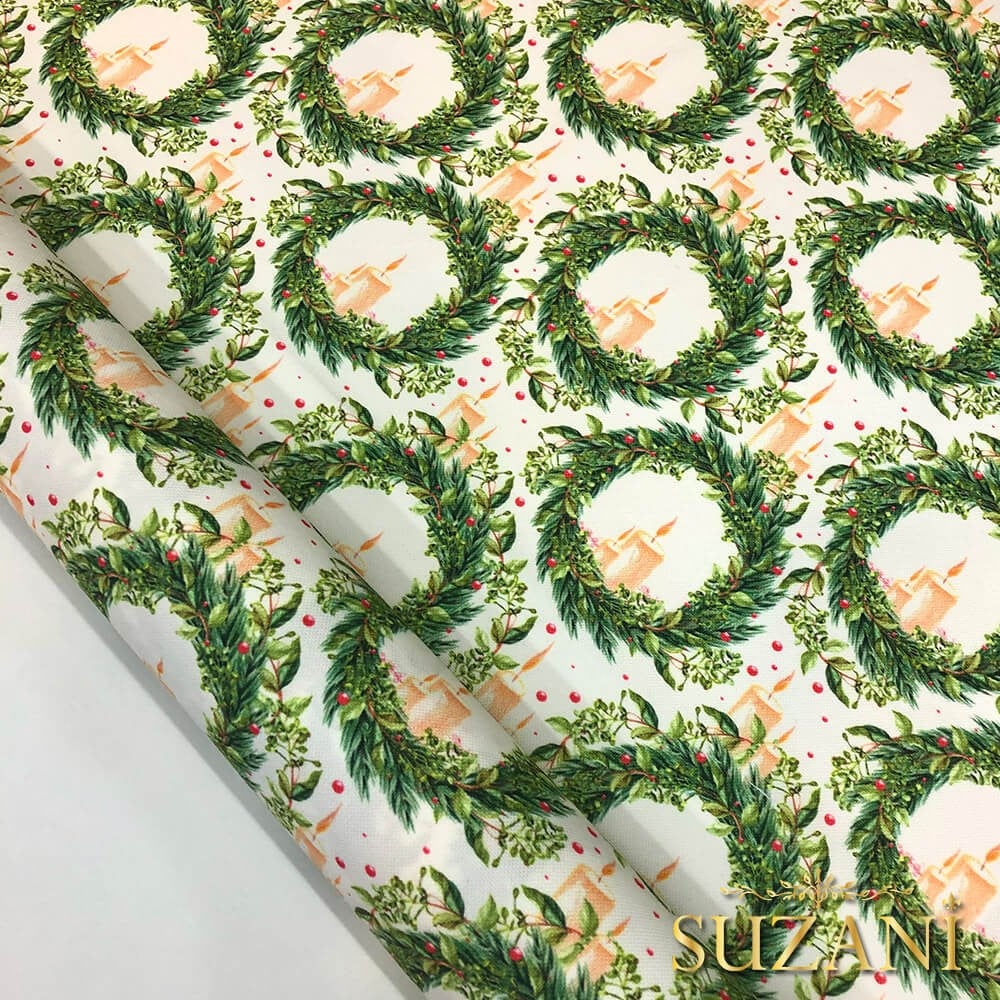 Mum Çelenk Desenli Dijital Baskılı Kumaş