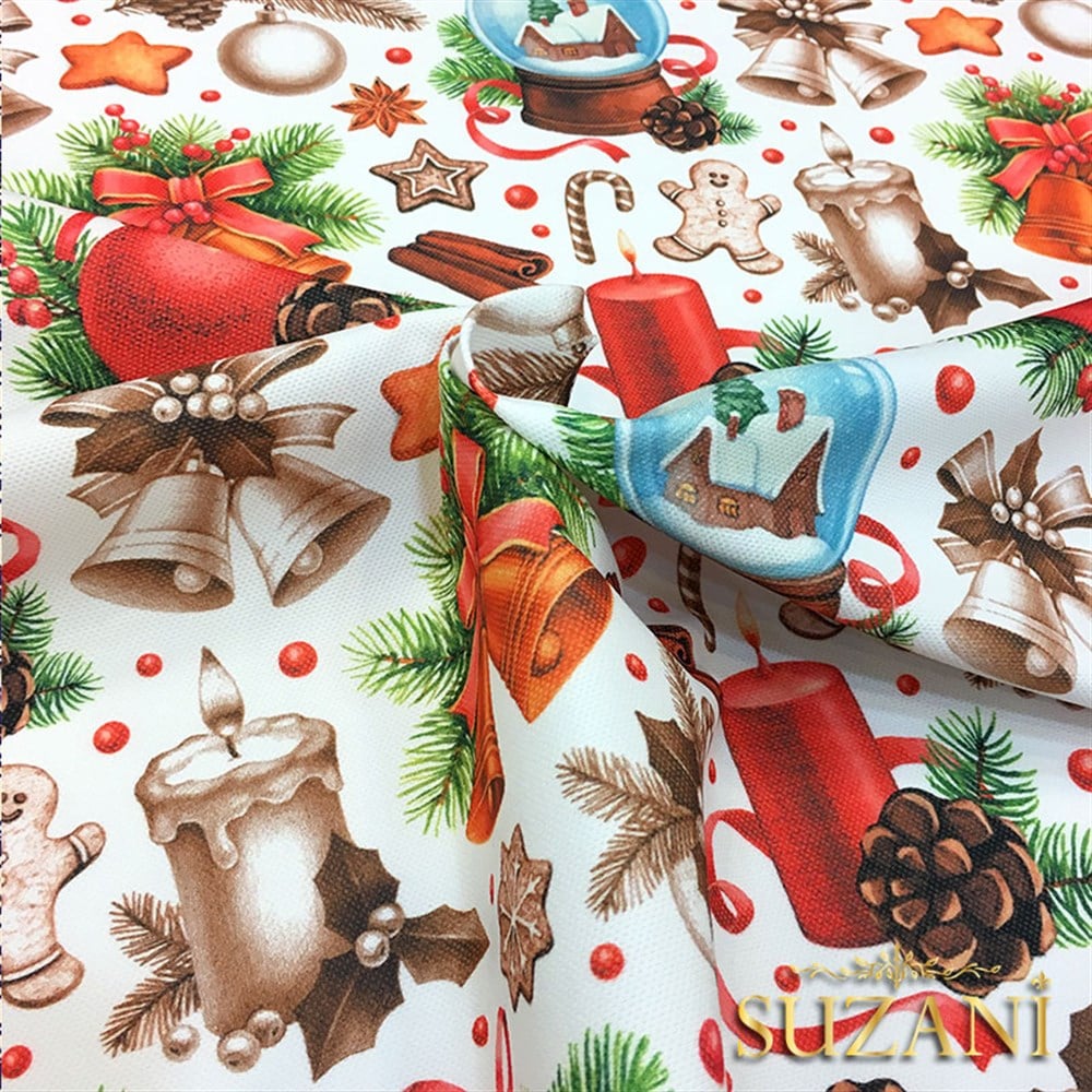 Mum Figürlü Yılbaşı Desenli Kumaş