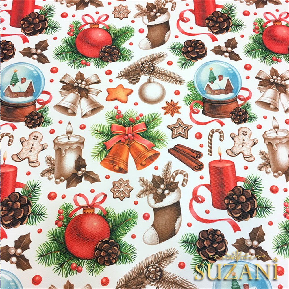 Mum Figürlü Yılbaşı Desenli Kumaş