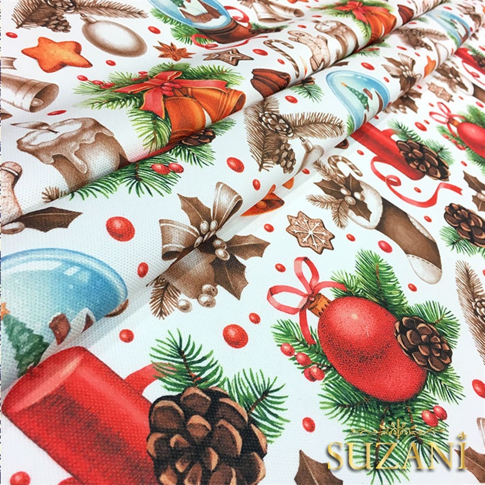 Mum Figürlü Yılbaşı Desenli Kumaş