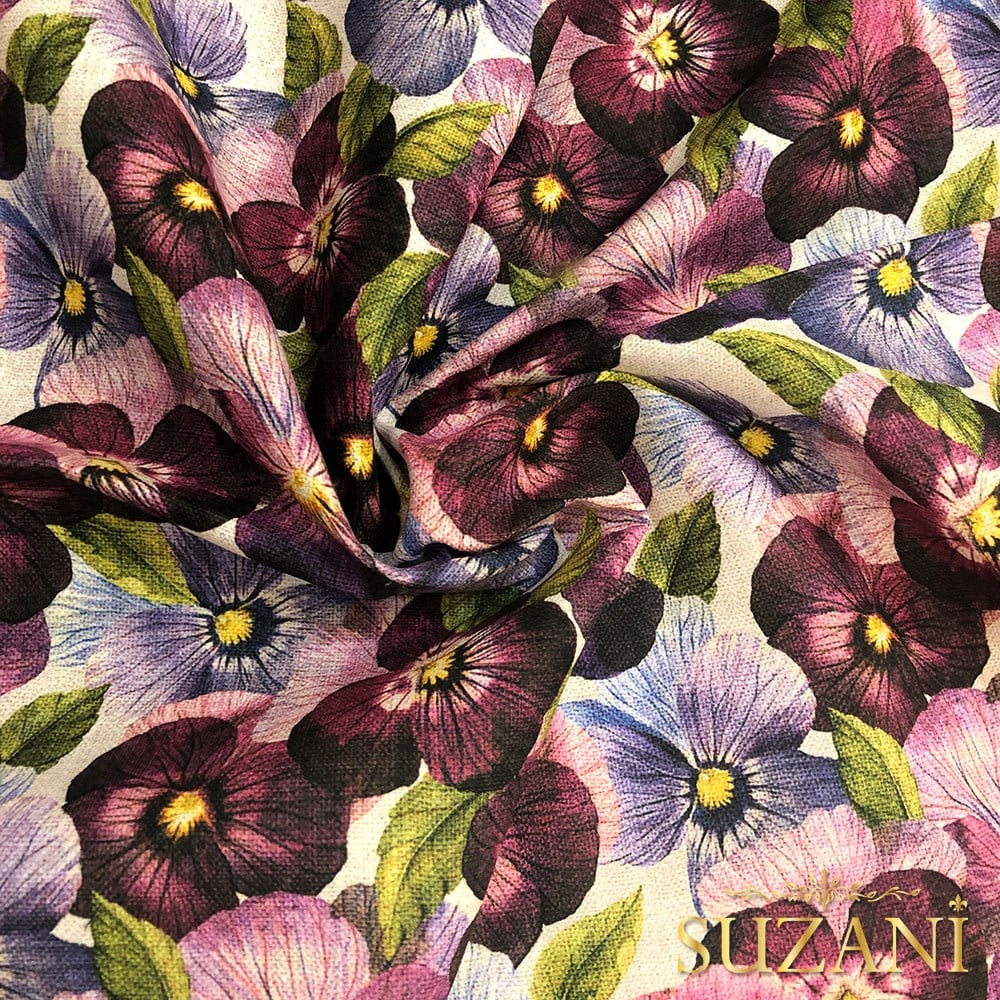 Mürdüm Yonca Desenli Kumaş Dijital Baskılı Kumaş