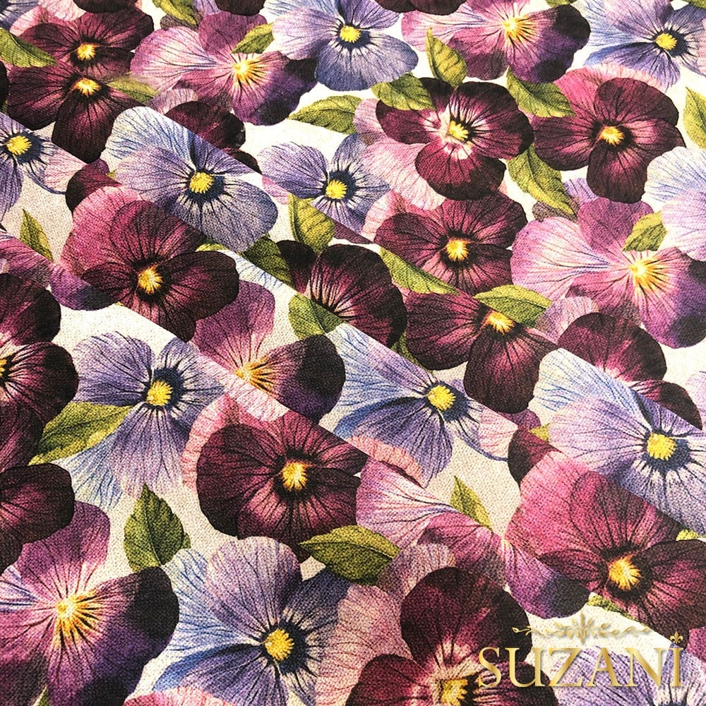 Mürdüm Yonca Desenli Kumaş Dijital Baskılı Kumaş