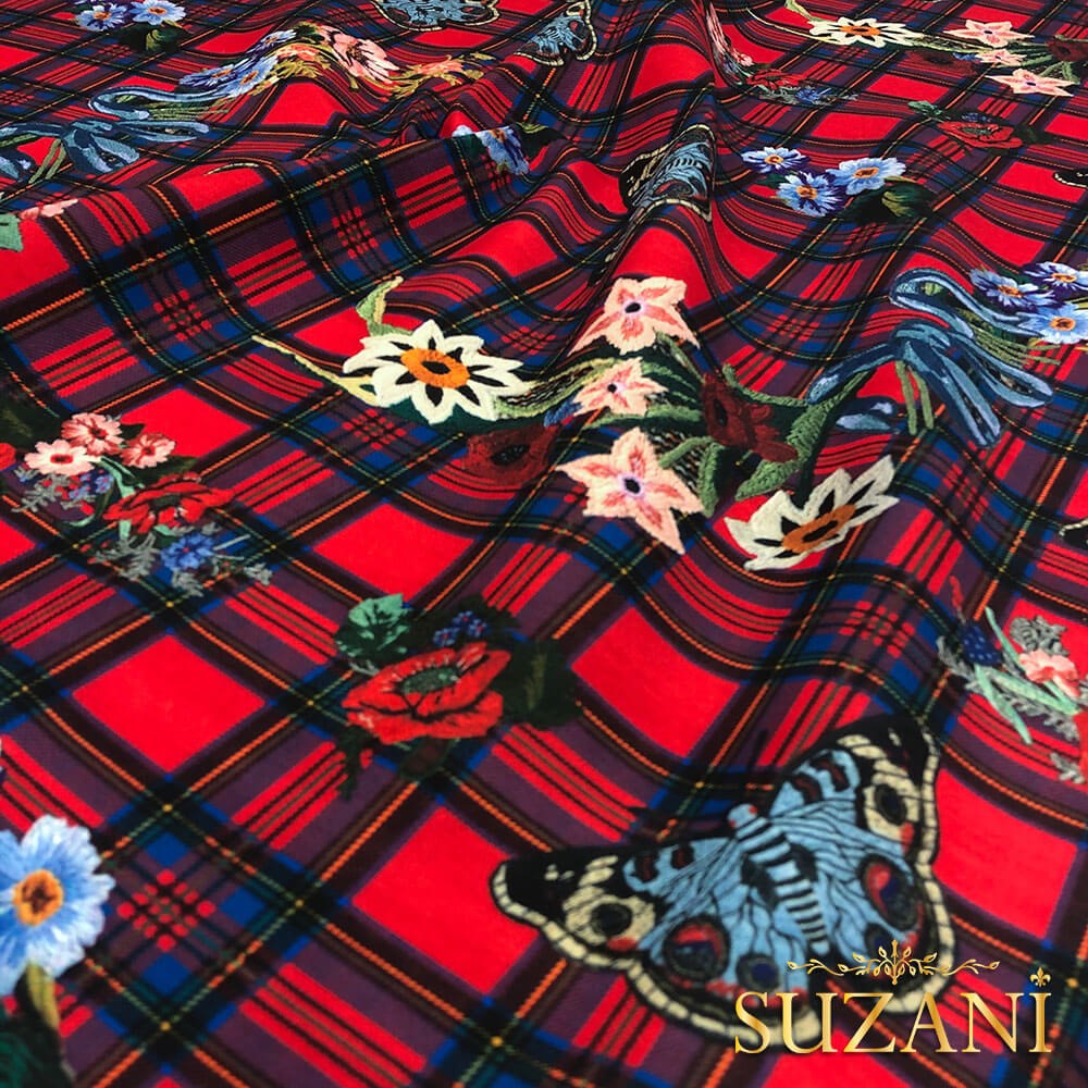 Nakışlı Ekose Desenli Dijital Baskılı Kumaş