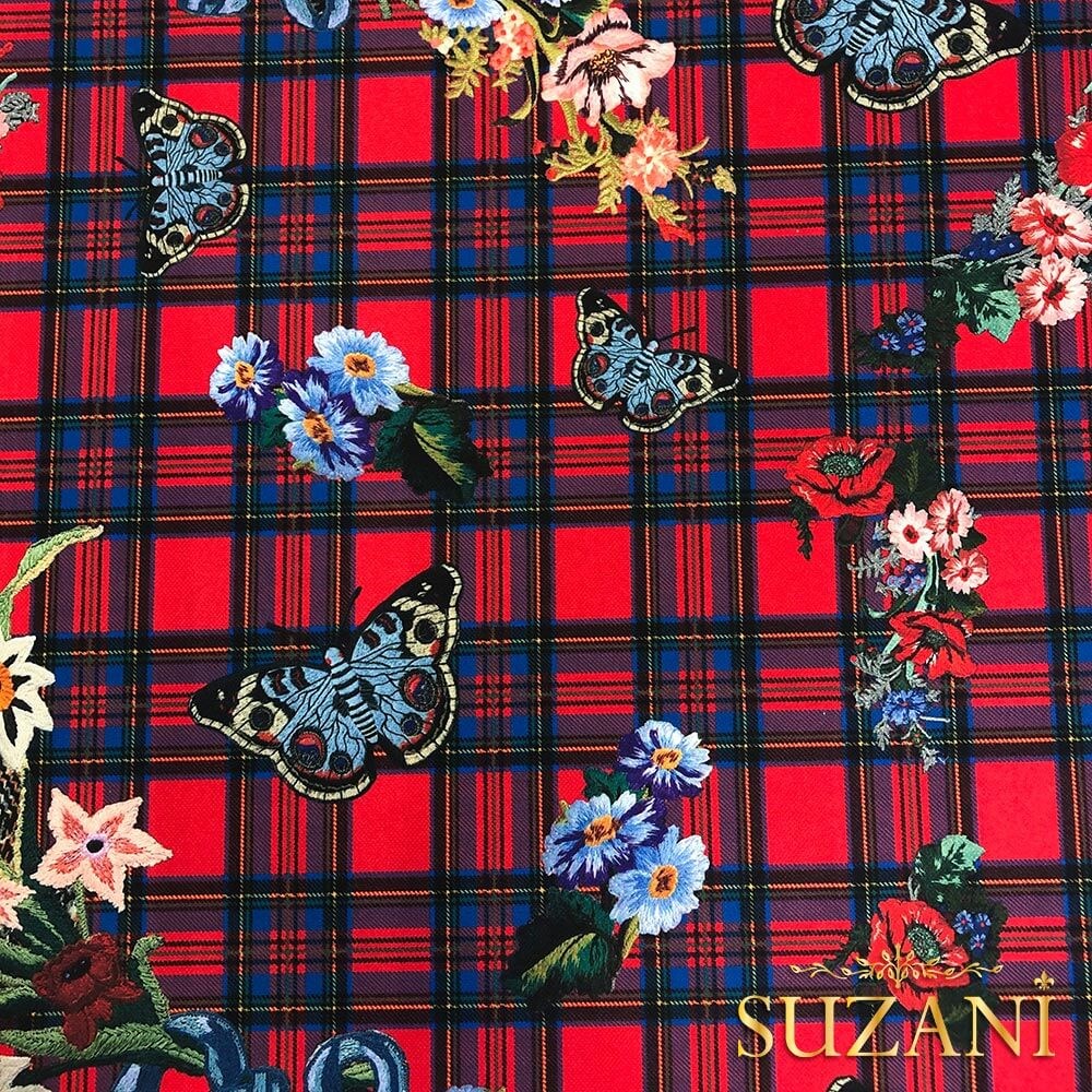 Nakışlı Ekose Desenli Dijital Baskılı Kumaş