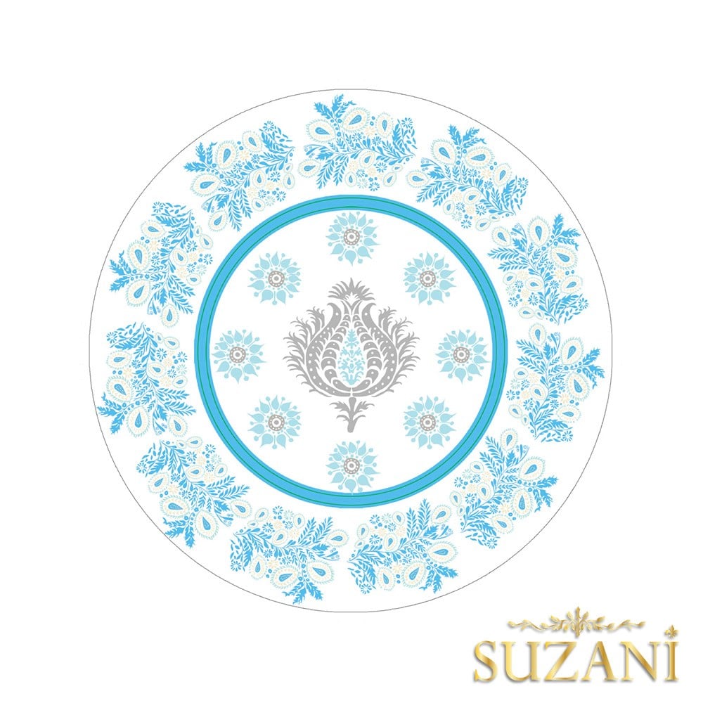 Okyanus Mavi Damask Desenli Dikişsiz 3'lü Supla Kumaşı