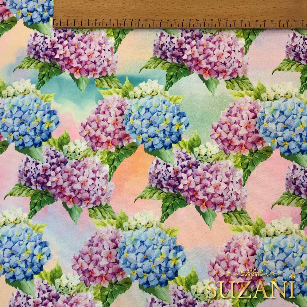 Ortanca Desenli Dijital Baskılı Kumaş