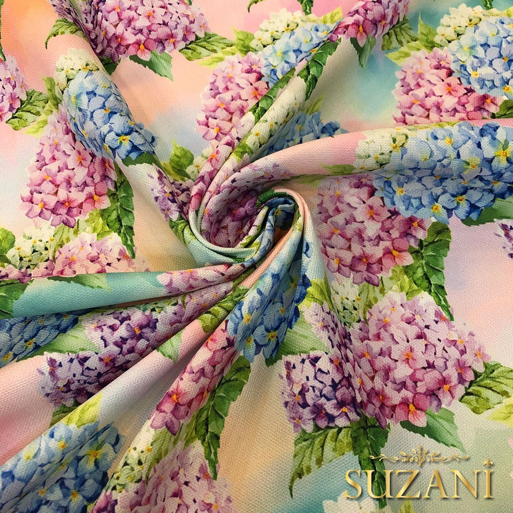 Ortanca Desenli Dijital Baskılı Kumaş