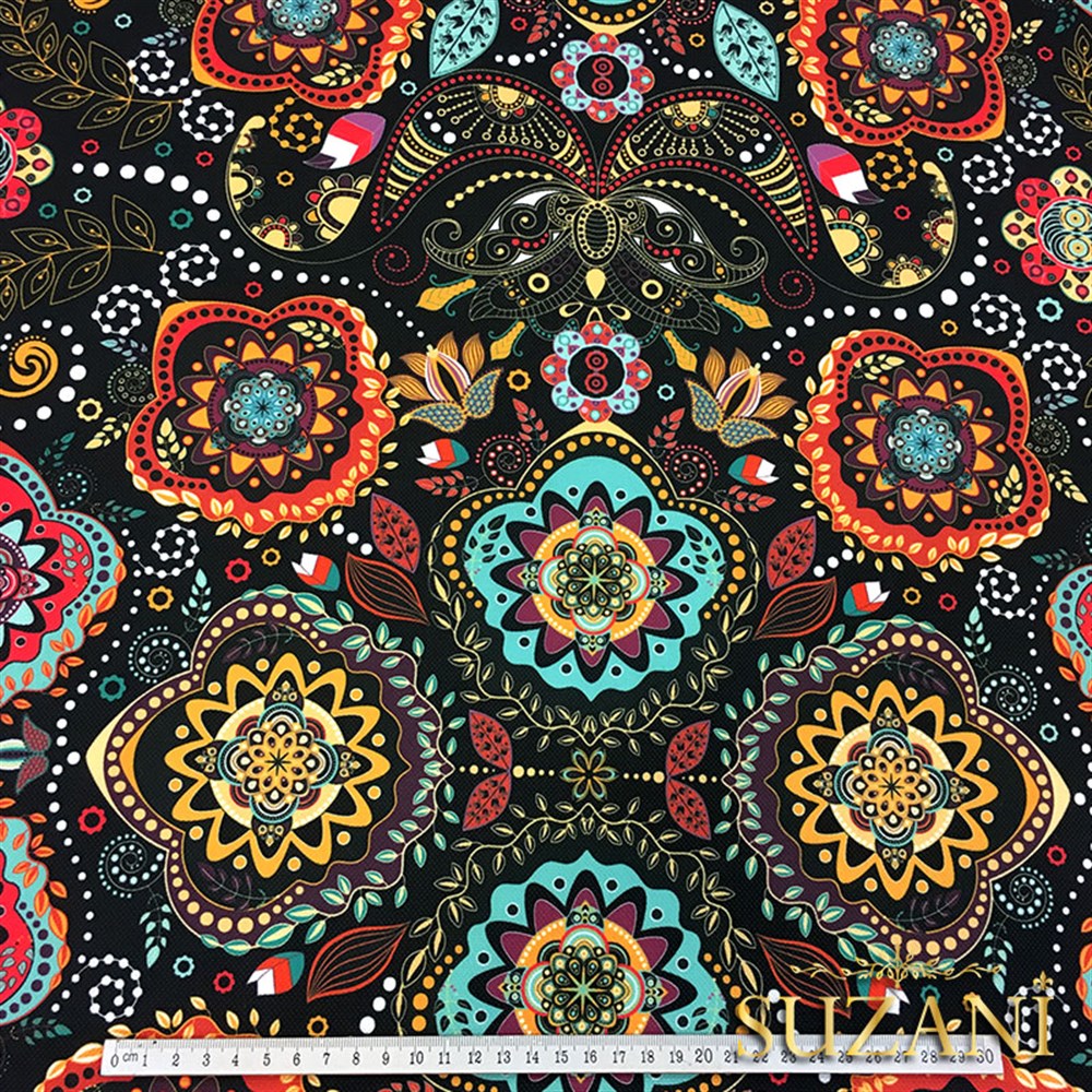 Otantik Mandala Çiçek Desenli Kumaş