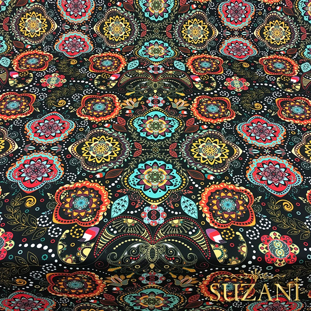 Otantik Mandala Çiçek Desenli Kumaş