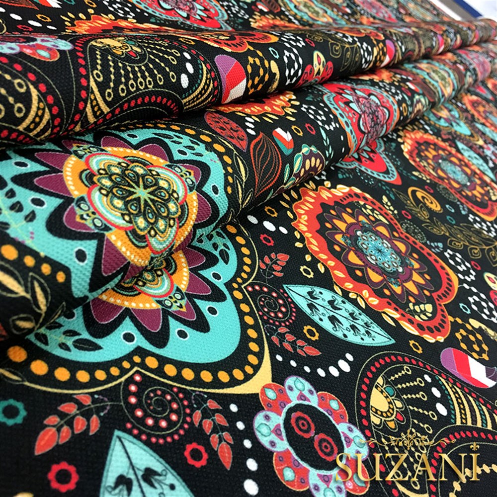 Otantik Mandala Çiçek Desenli Kumaş