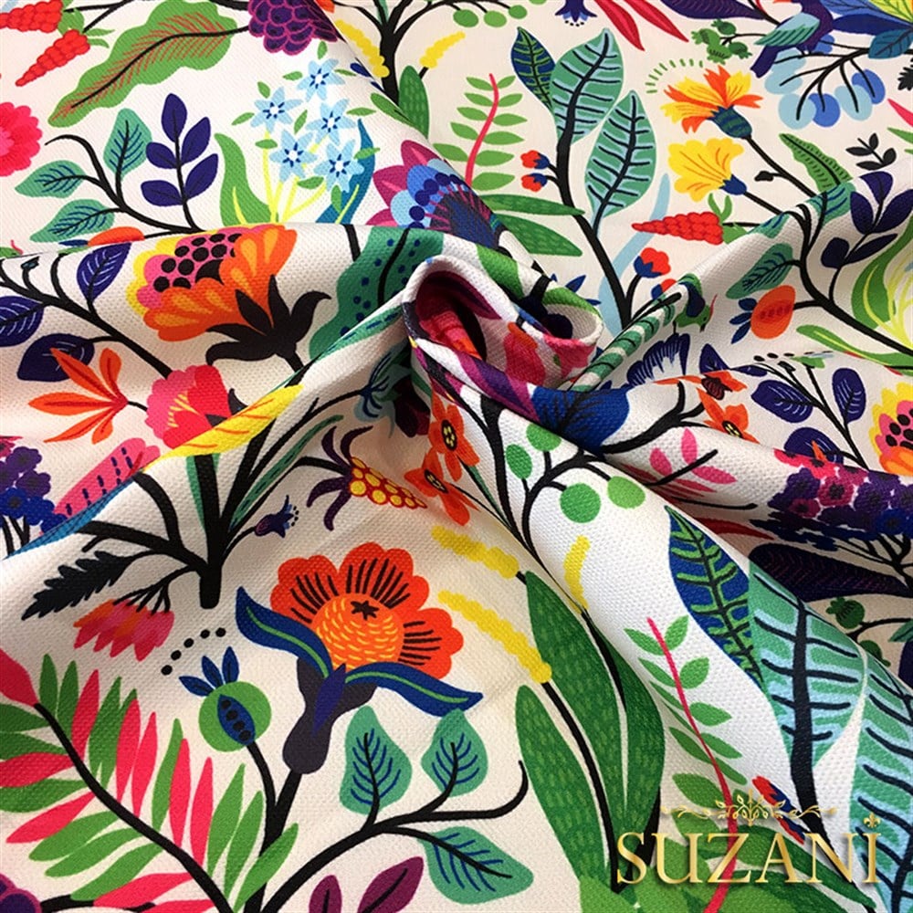 Otantik Renkli Çiçekler Desenli Kumaş