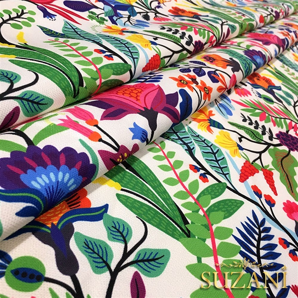 Otantik Renkli Çiçekler Desenli Kumaş