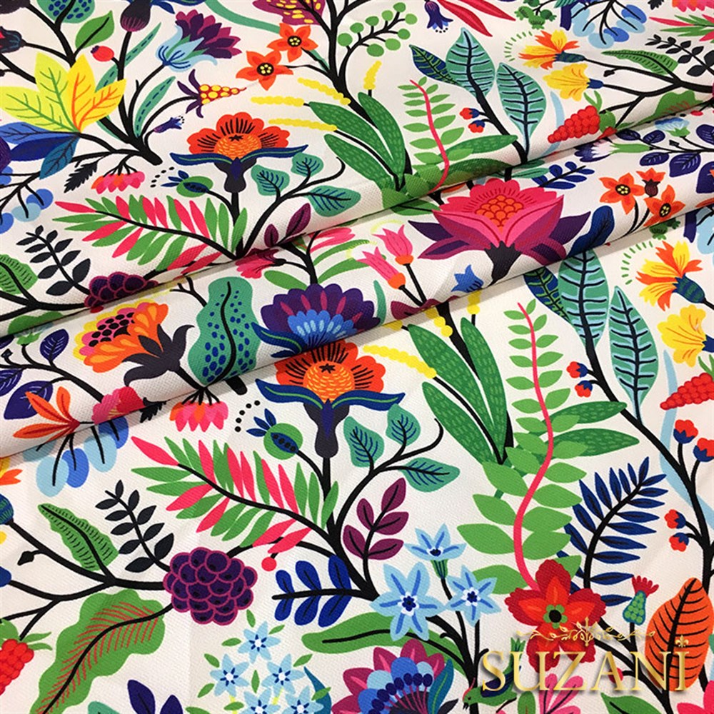 Otantik Renkli Çiçekler Desenli Kumaş