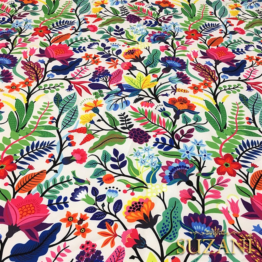 Otantik Renkli Çiçekler Desenli Kumaş