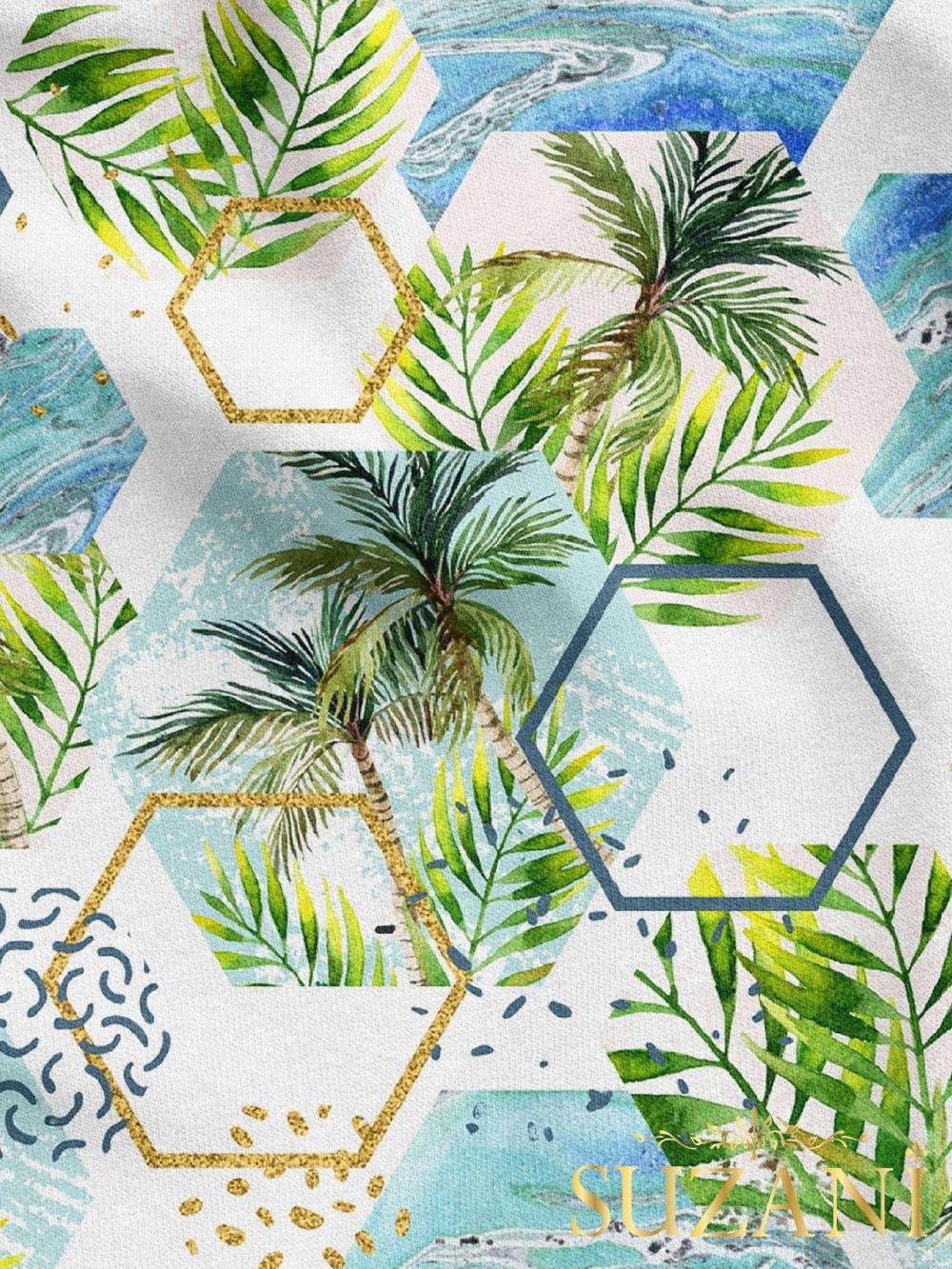 Palmiye Geometrik Desenli Dijital Baskılı Kumaş