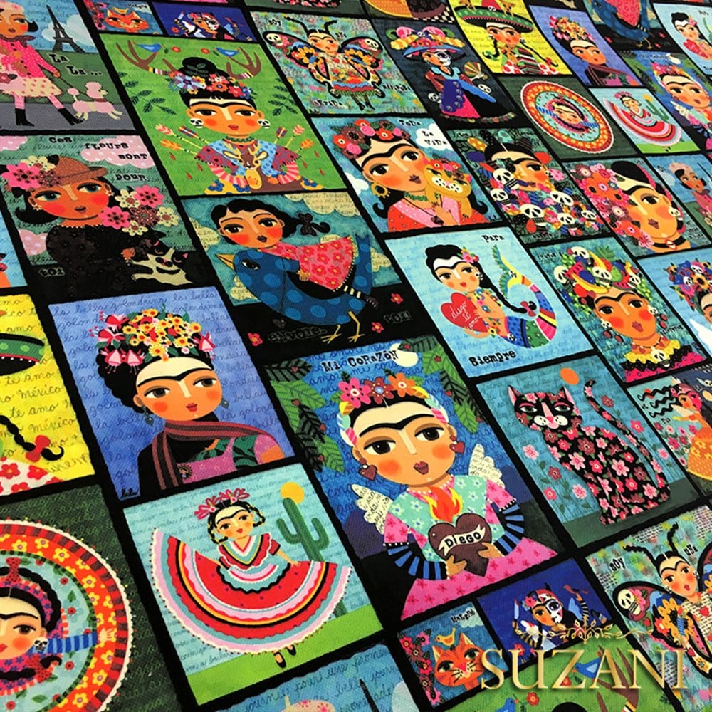 Panolu Çizgi Frida Desenli Kumaş
