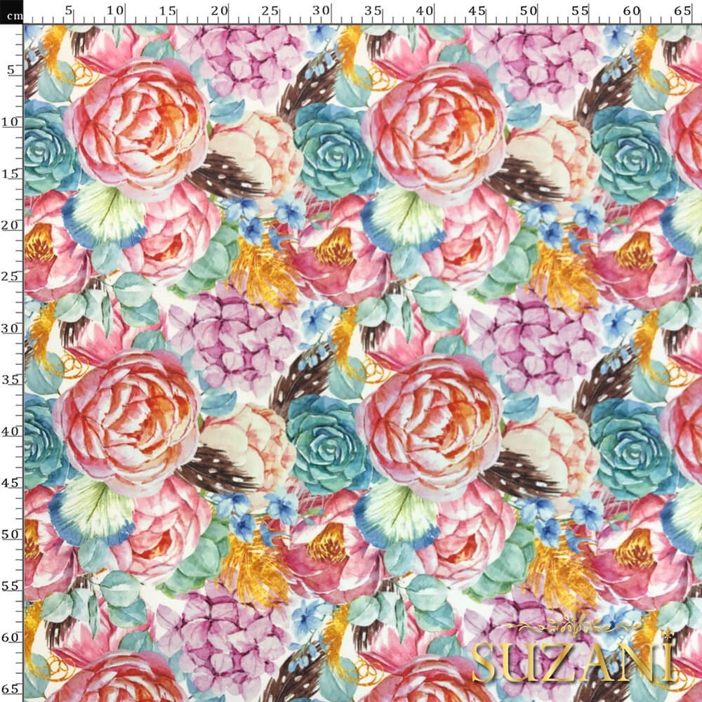 Pastel Suluboya Çiçek Desenli Dijital Baskılı Kumaş