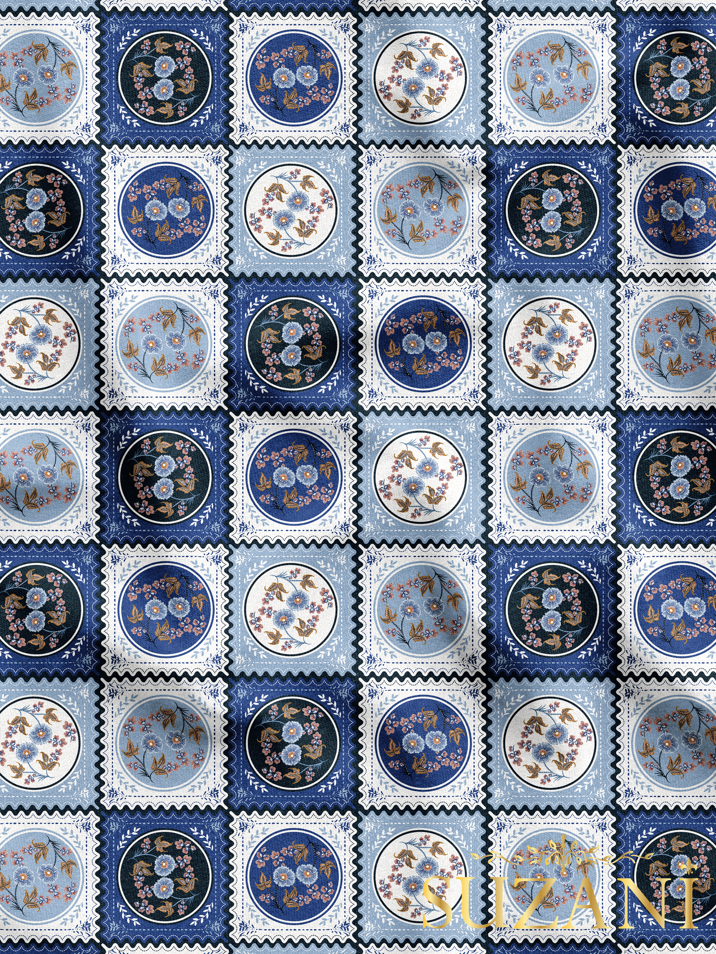 Patchwork Çiçek Desenli Dijital Baskılı Kumaş