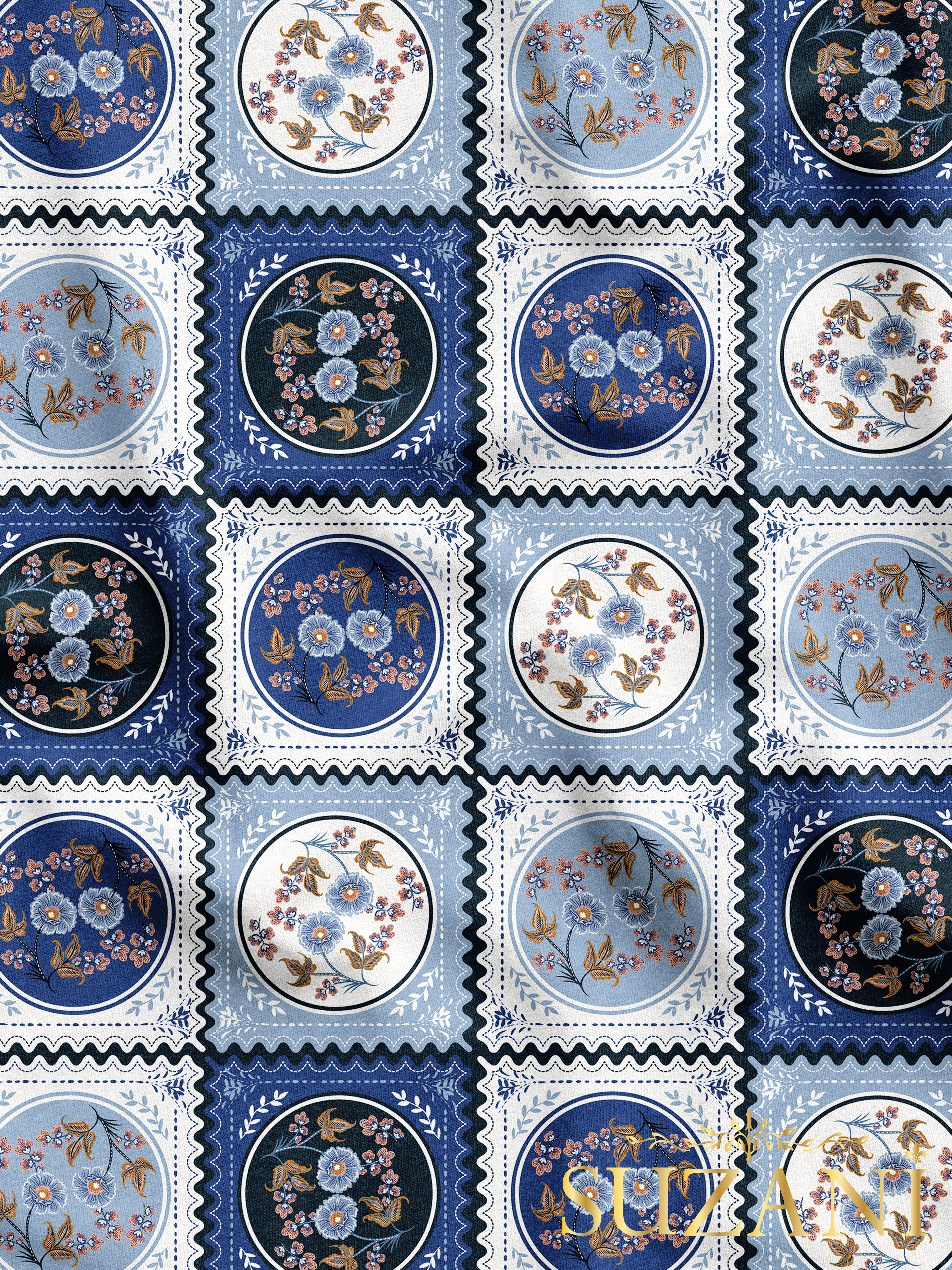 Patchwork Çiçek Desenli Dijital Baskılı Kumaş
