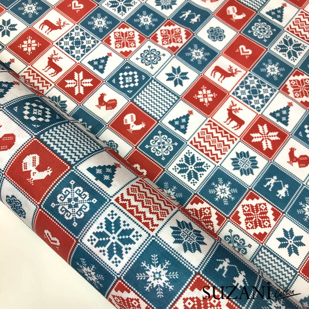 Patchwork Desenli Doğal Pamuk Kumaş