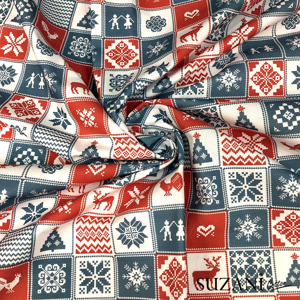 Patchwork Desenli Doğal Pamuk Kumaş