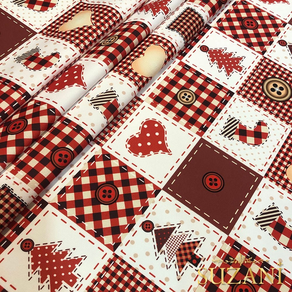 Patchwork Düğme Desenli Dijital Baskılı Kumaş