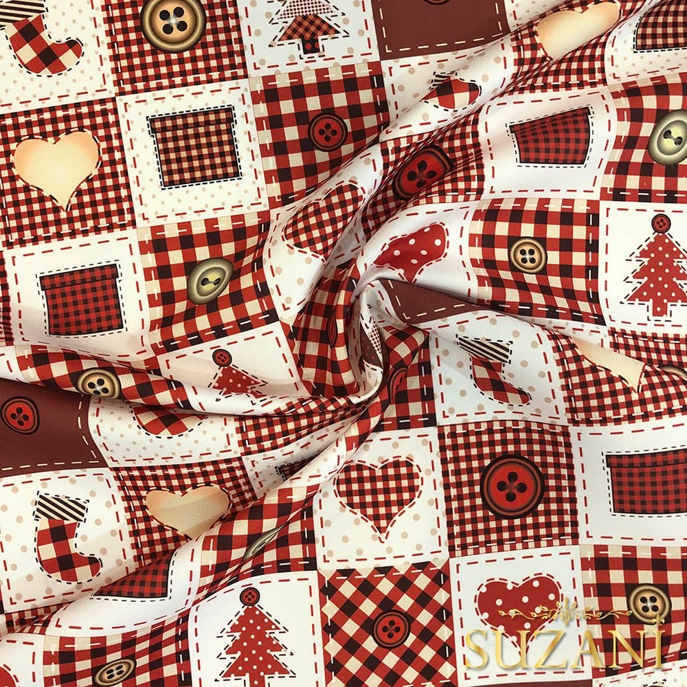 Patchwork Düğme Desenli Dijital Baskılı Kumaş