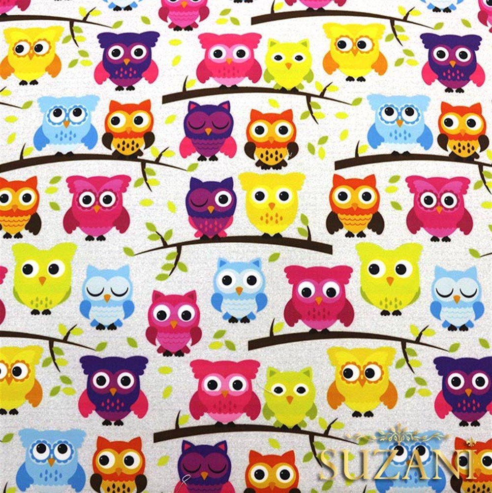 Pembe Baykuş Desenli Çocuk Kumaşı