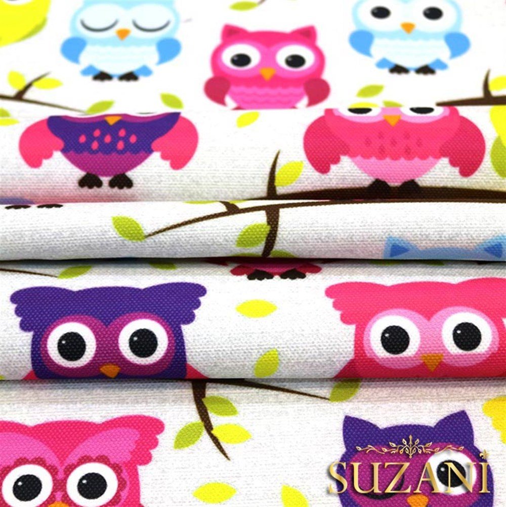 Pembe Baykuş Desenli Çocuk Kumaşı