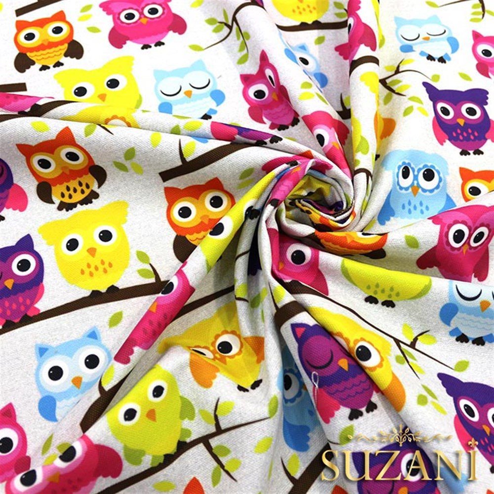 Pembe Baykuş Desenli Çocuk Kumaşı