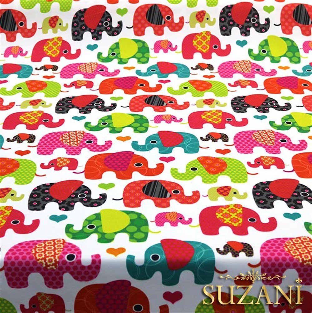 Pembe Fil Desenli Çocuk Kumaşı