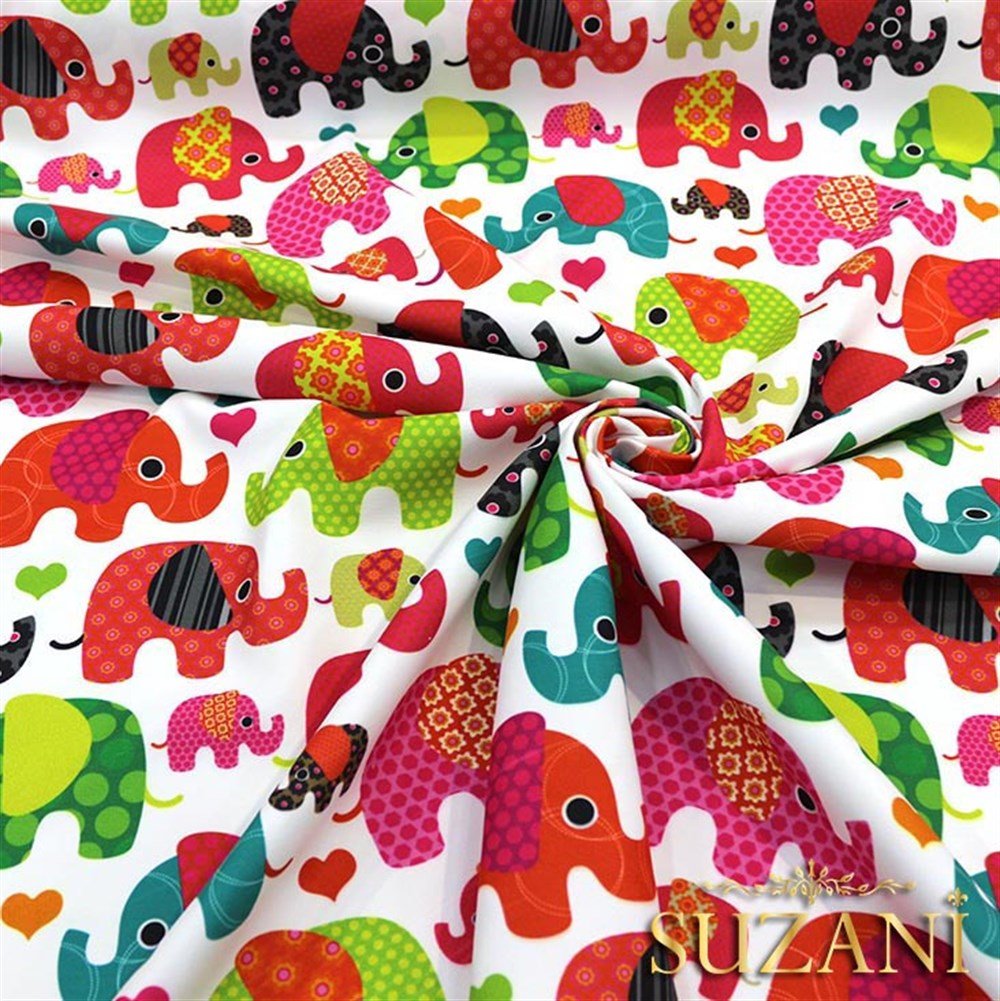 Pembe Fil Desenli Çocuk Kumaşı