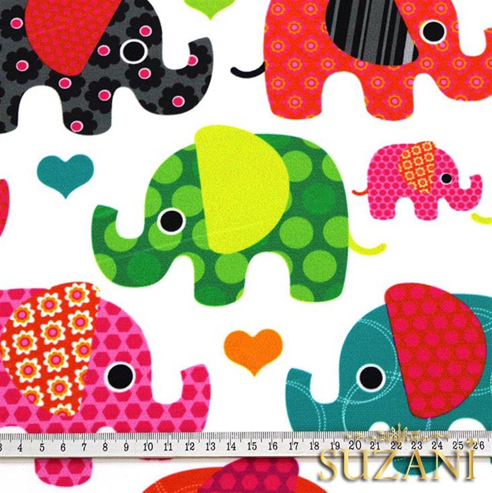 Pembe Fil Desenli Çocuk Kumaşı