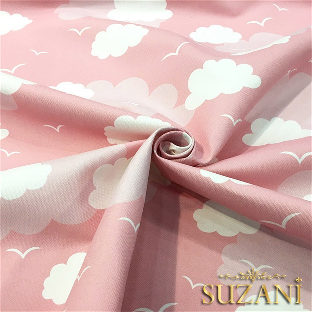 Pembe Fon Pembe Beyaz Bulutlu Kumaş
