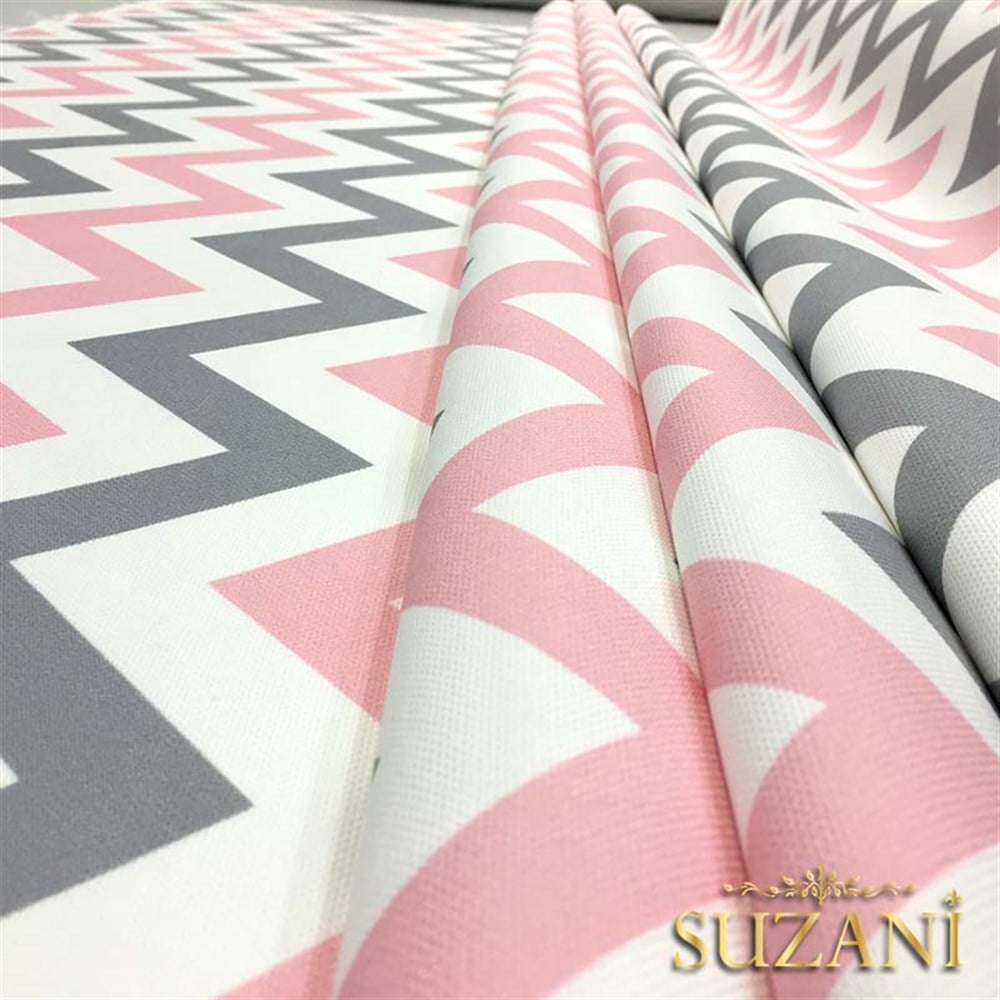 Pembe Gri Zigzag Döşemelik Kumaş