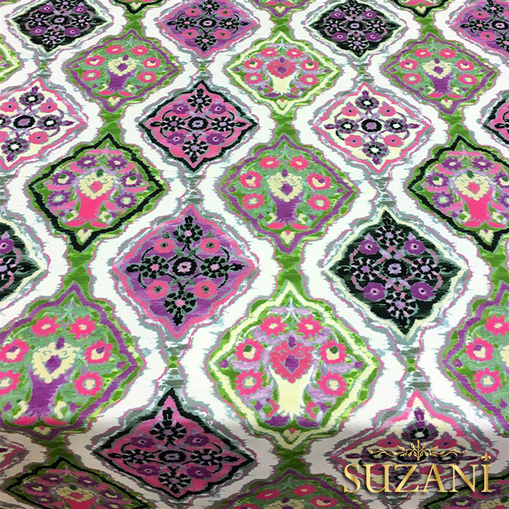 Pembe İkat Baklava Desenli Kumaş