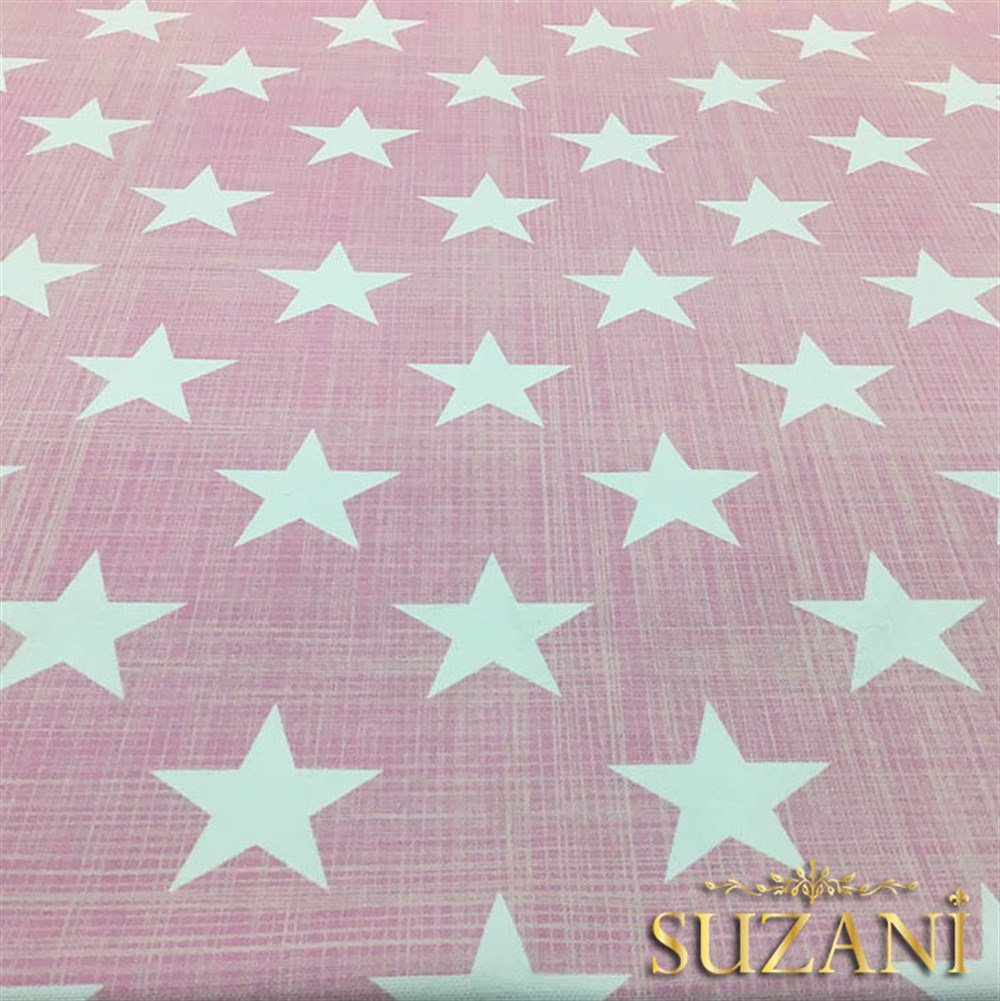 Pembe Keten Efekt Yıldız Desenli Kumaş