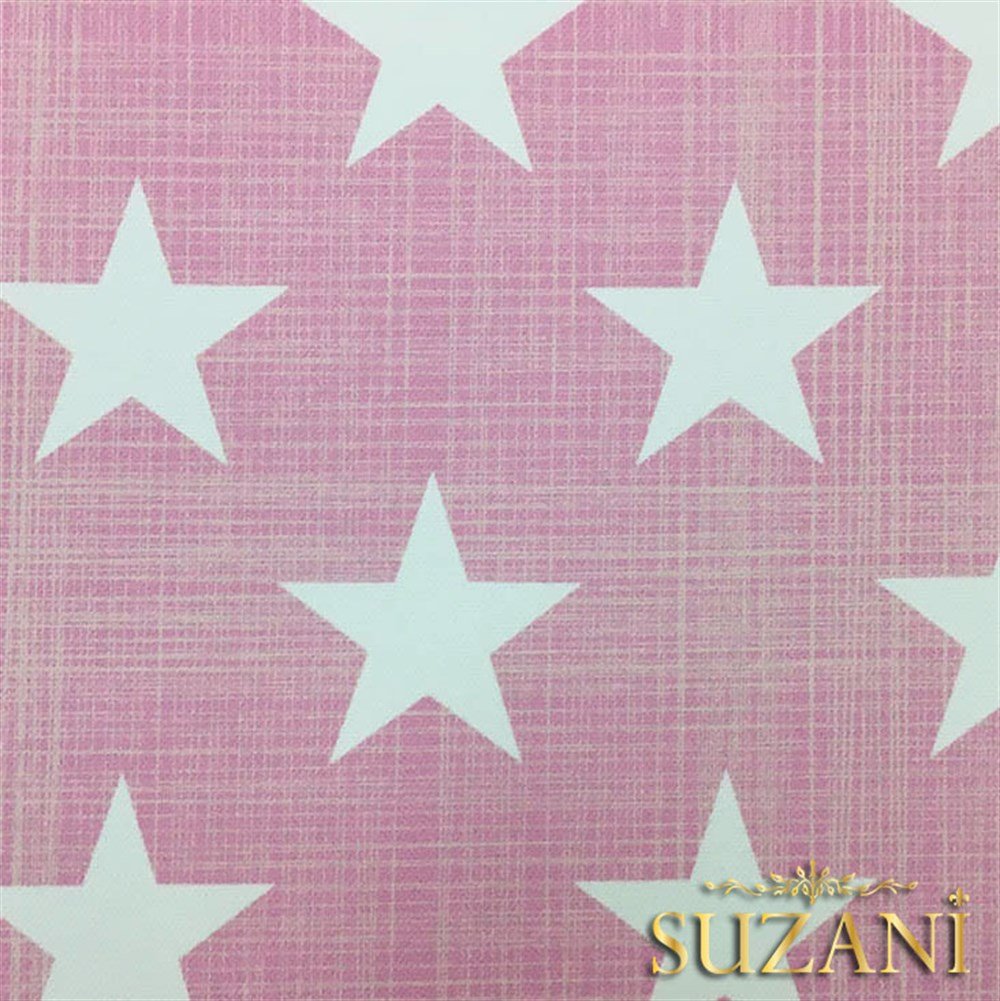 Pembe Keten Efekt Yıldız Desenli Kumaş