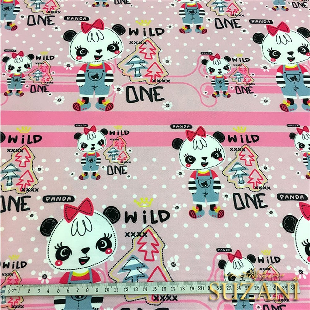 Pembe Panda Temalı Çocuk Kumaşı