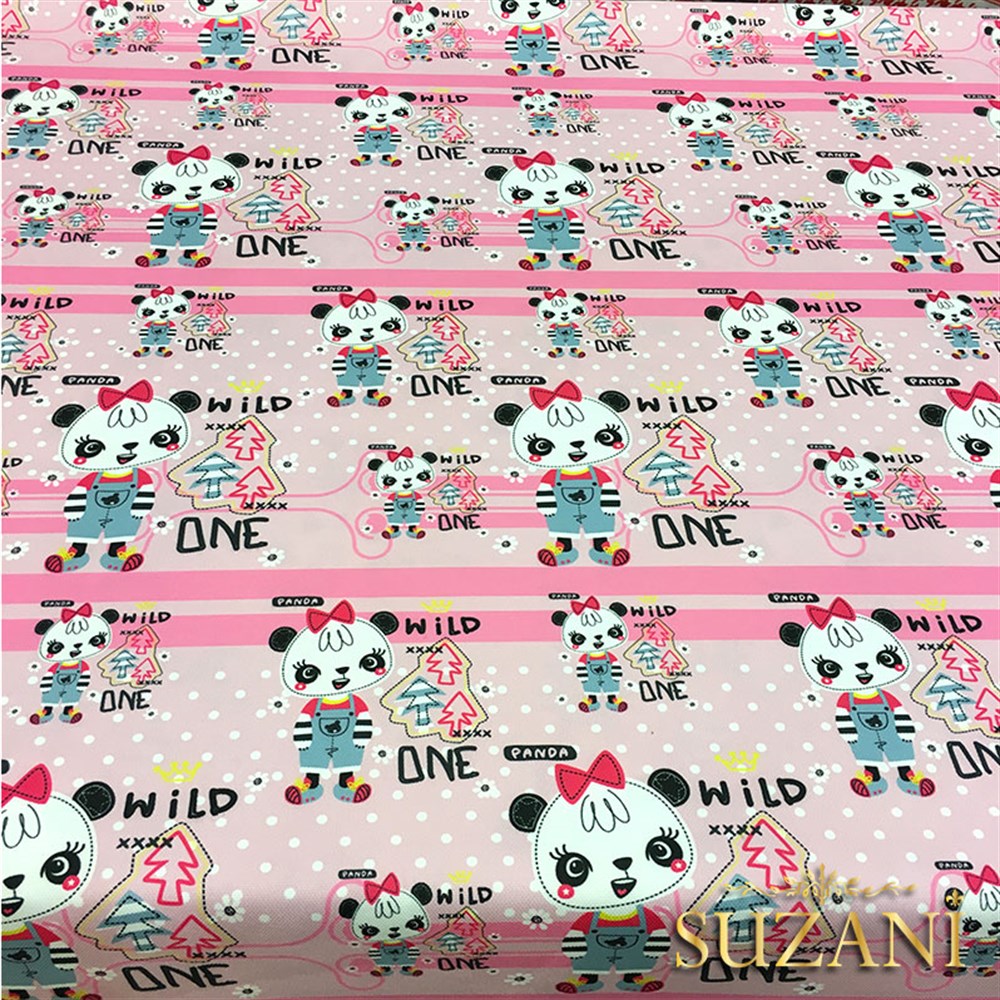 Pembe Panda Temalı Çocuk Kumaşı