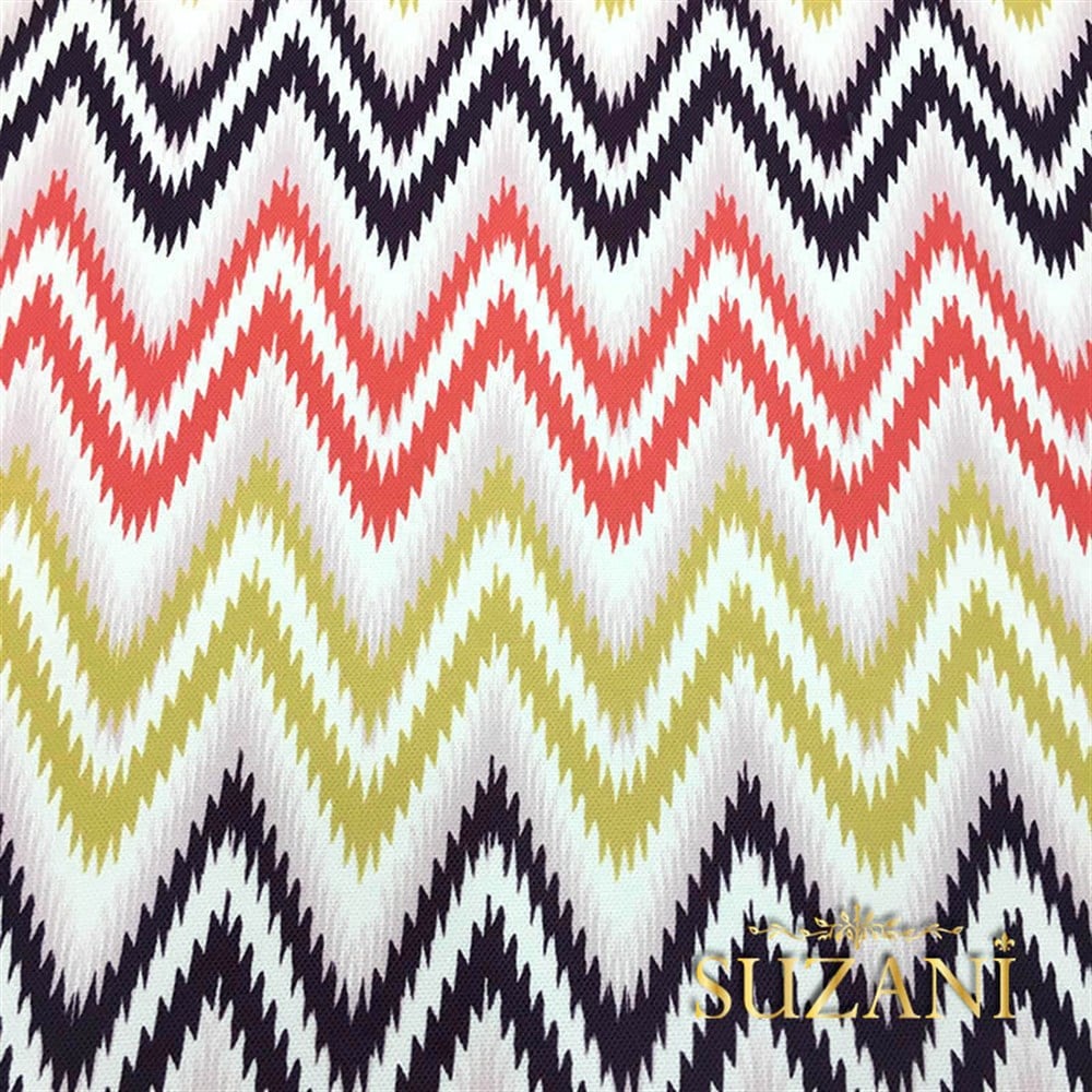 Pembe Sarı Geometrik Zigzag Kumaş