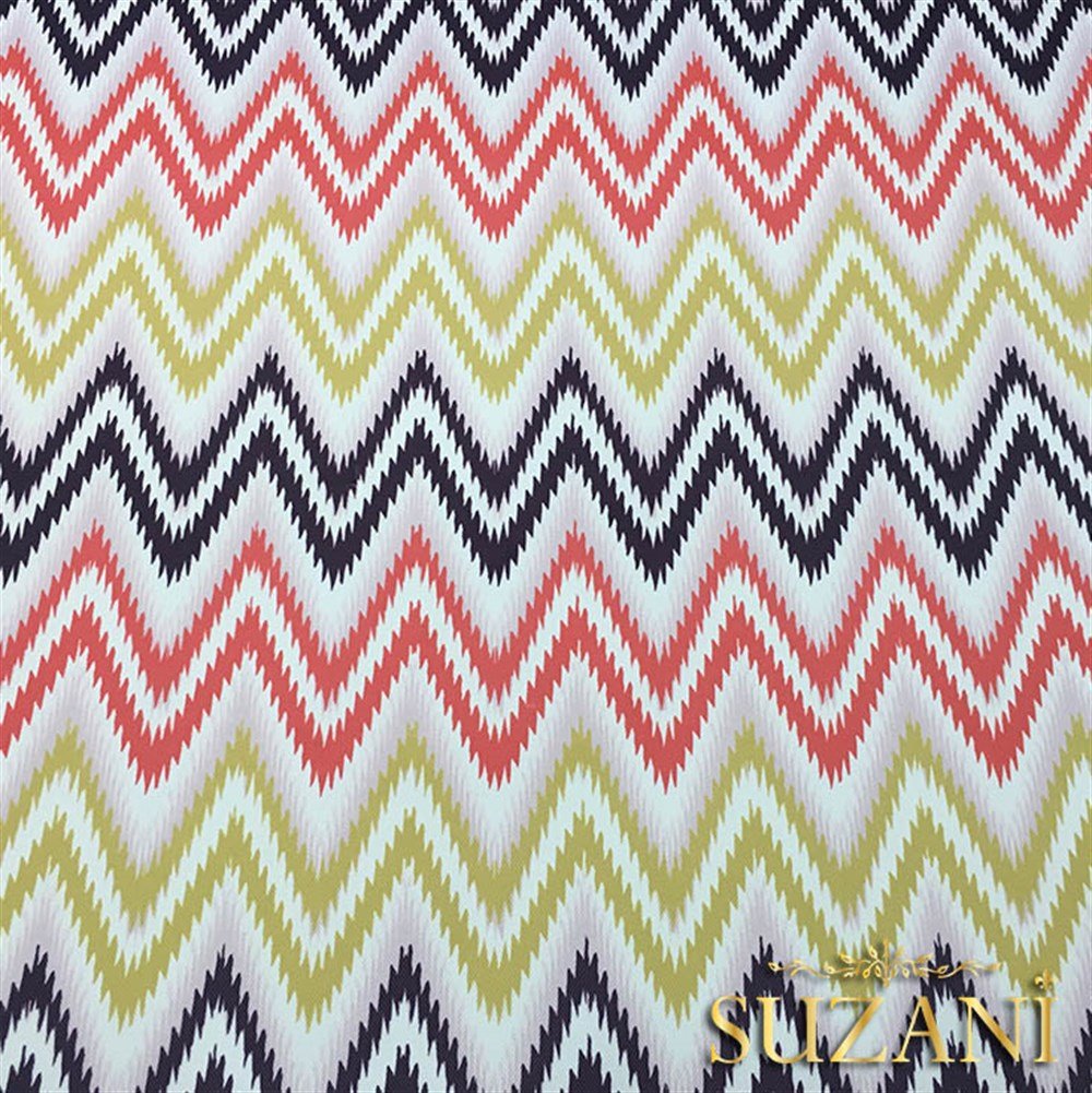Pembe Sarı Geometrik Zigzag Kumaş