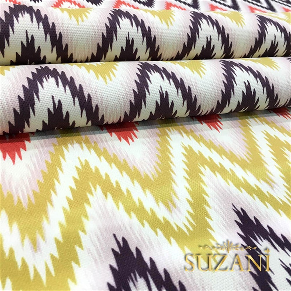Pembe Sarı Geometrik Zigzag Kumaş