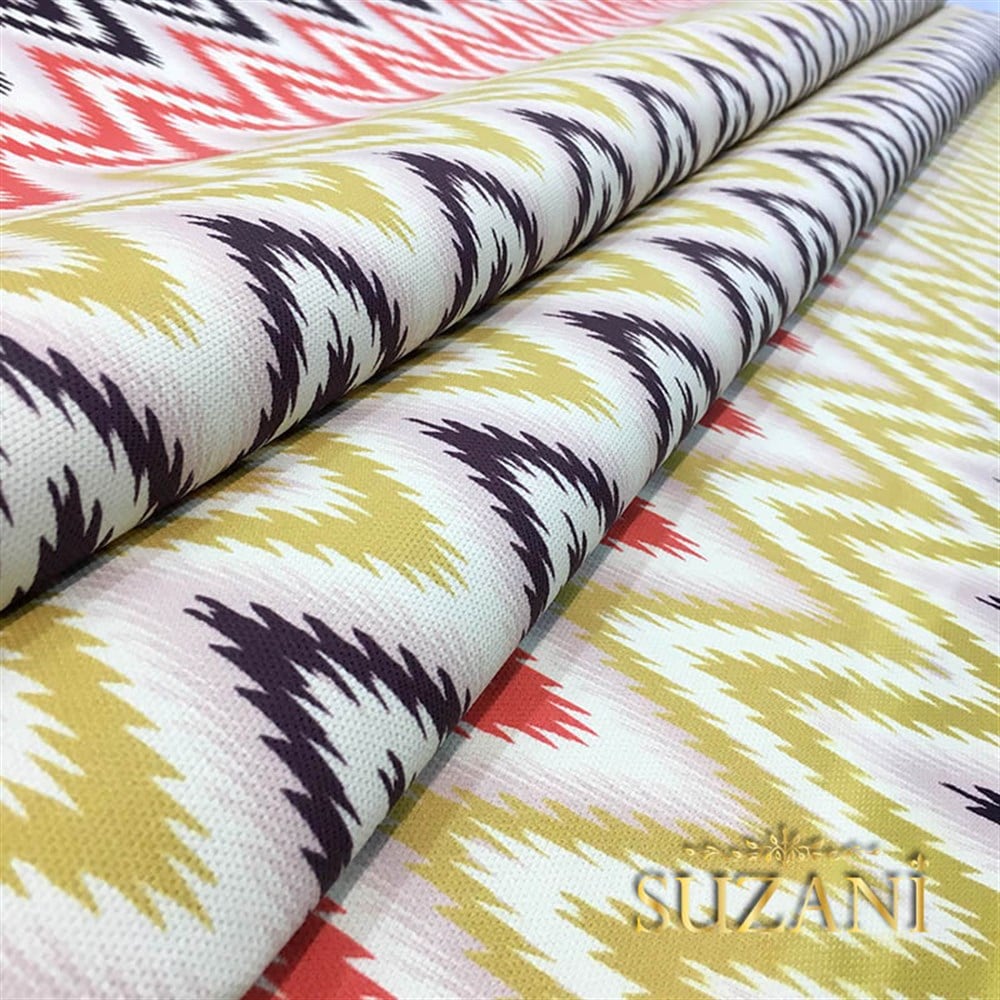 Pembe Sarı Geometrik Zigzag Kumaş