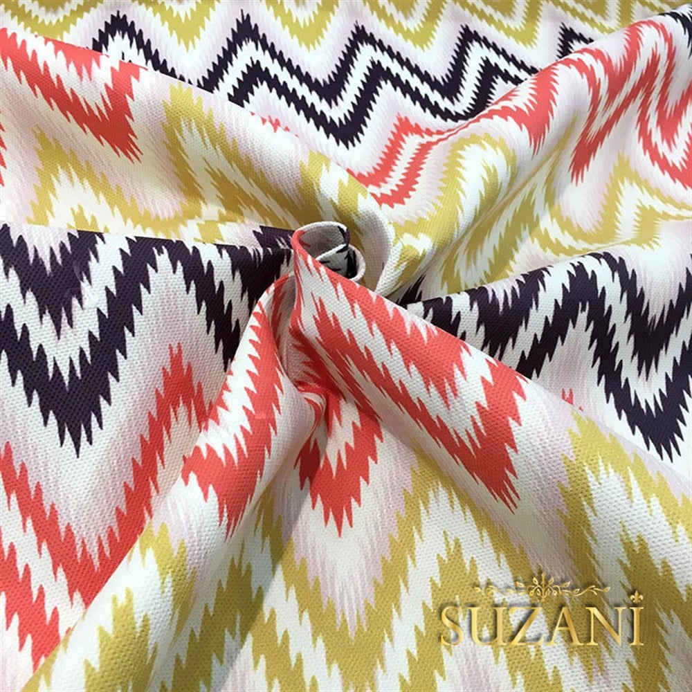 Pembe Sarı Geometrik Zigzag Kumaş
