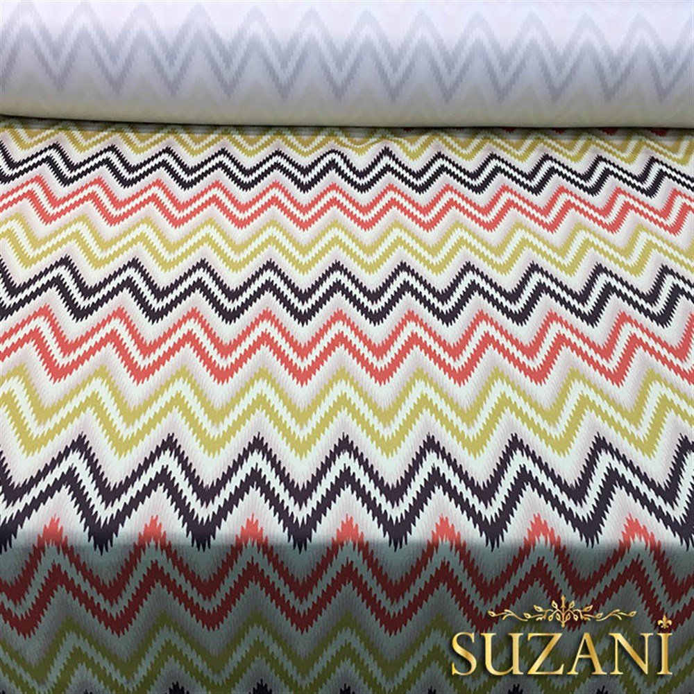 Pembe Sarı Geometrik Zigzag Kumaş