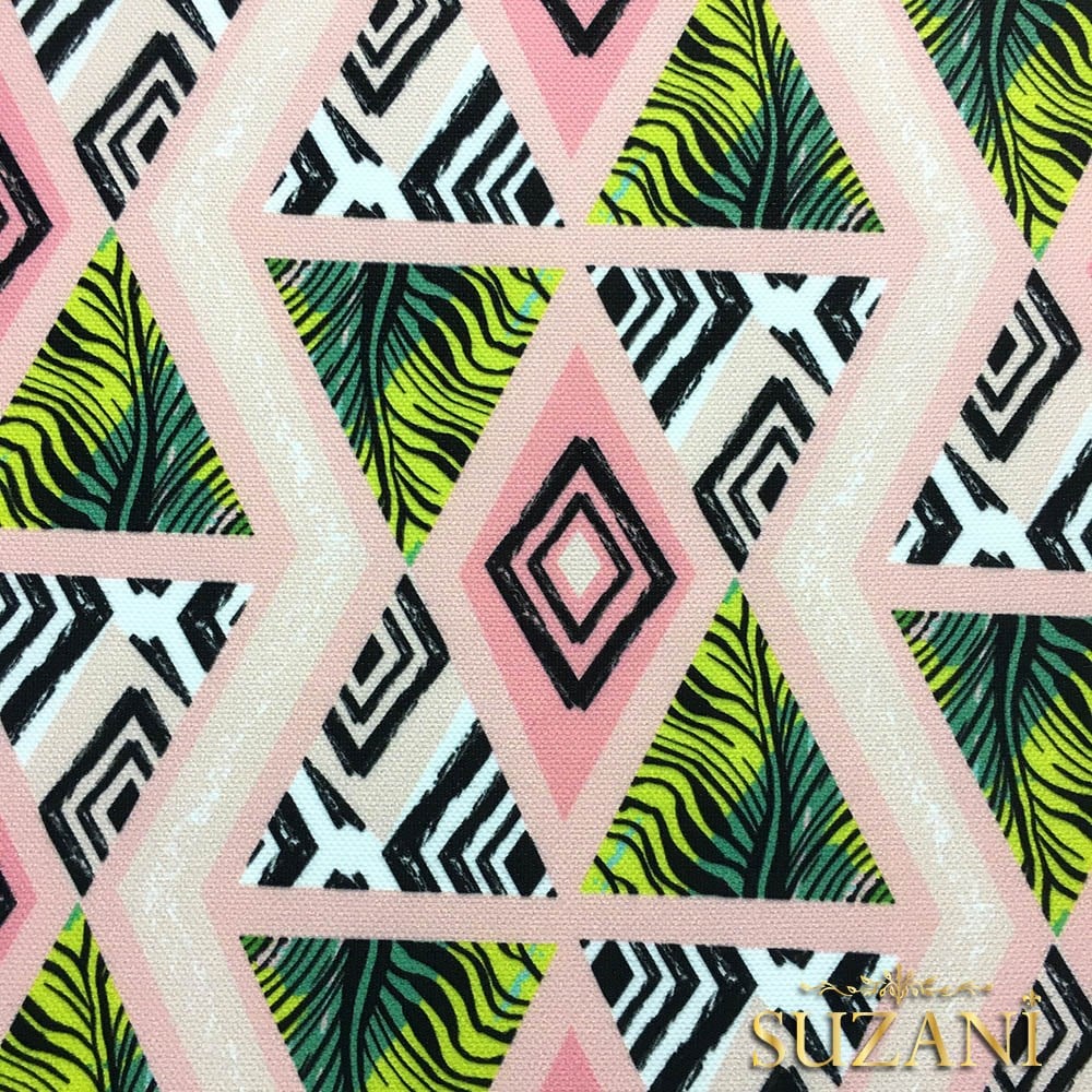 Pembe Yeşil Karo Üçgen Desenli Kumaş