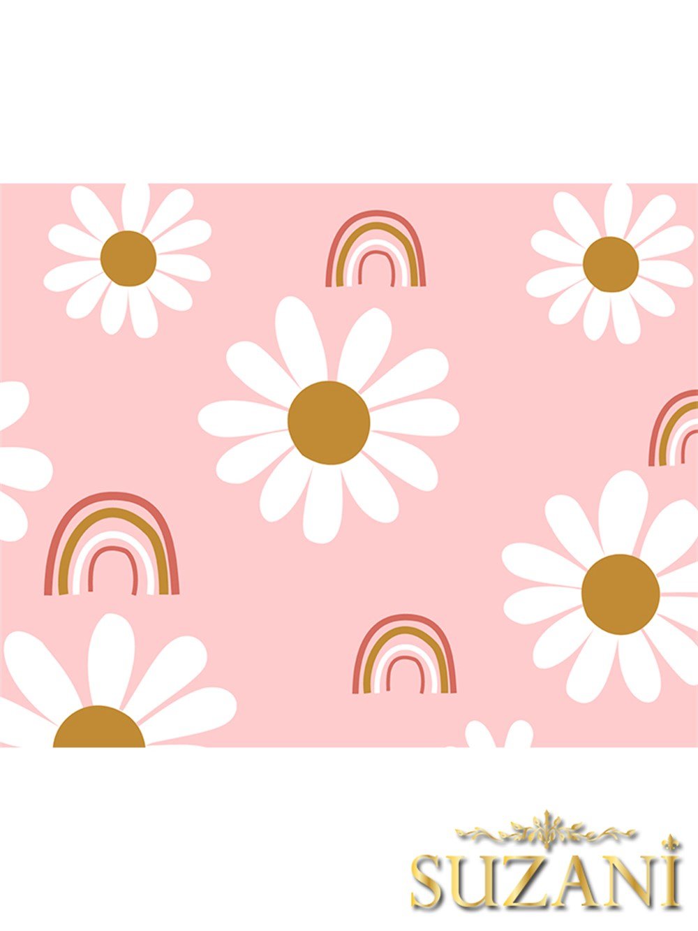 Pembe Zemin Çiçek Desenli 3'lü Beslenme Örtüsü, Amerikan Servisi Kumaşı