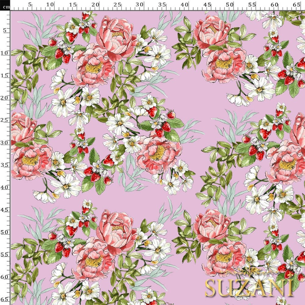 Pembe Zemin Şakayık Desenli Dijital Baskılı Kumaş