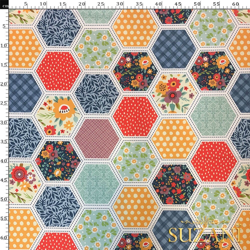 Petek Kırkyama Desenli Dijital Baskılı Kumaş